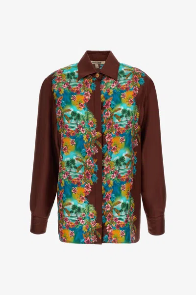 Roberto Cavalli Hawaii Print Shirt In Dark Brown/light Blue