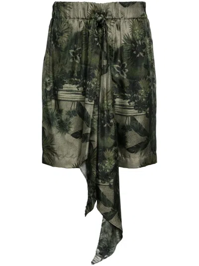 Roberto Cavalli Hawaii-print Silk Shorts In Green