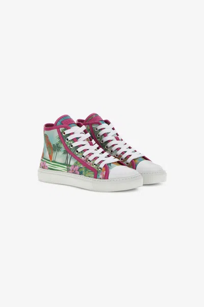 Roberto Cavalli Hawaii Print Sneakers In Light Blue