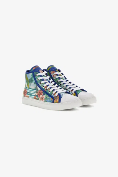 Roberto Cavalli Hawaii Print Sneakers In Light Blue