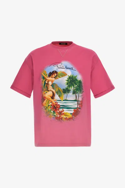 Roberto Cavalli Hawaii Print T-shirt In Fuchsia