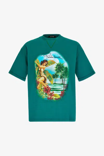 Roberto Cavalli Hawaii-print Cotton T-shirt In Light Blue
