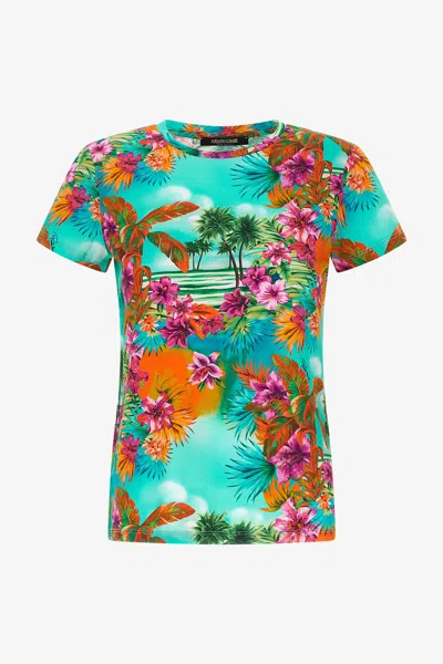 Roberto Cavalli Hawaii Print T-shirt In Light Blue