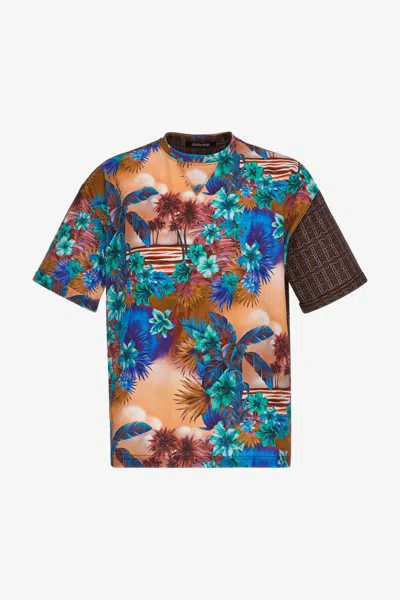 Roberto Cavalli Hawaii Print T-shirt In Orange