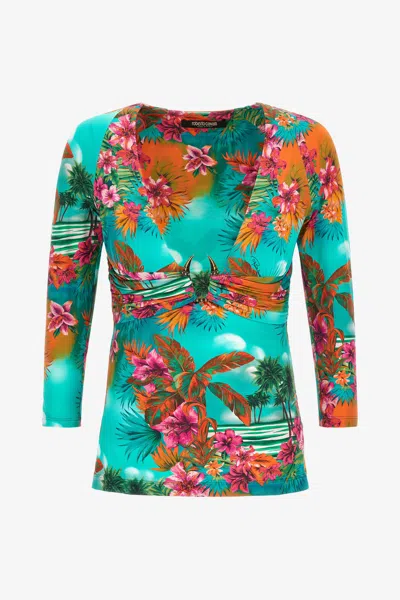 Roberto Cavalli Hawaii Print Top In Light Blue