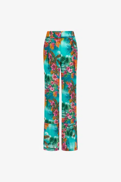Roberto Cavalli High-waist Palazzo Crepe Trousers In Light Blue