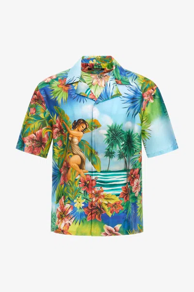 Roberto Cavalli Hawaii Printed Shirt In Light Blue