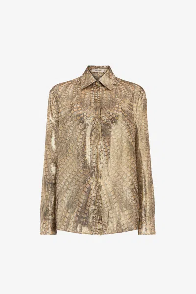 Roberto Cavalli Hawk-print Metallic Shirt In Macula Naturale