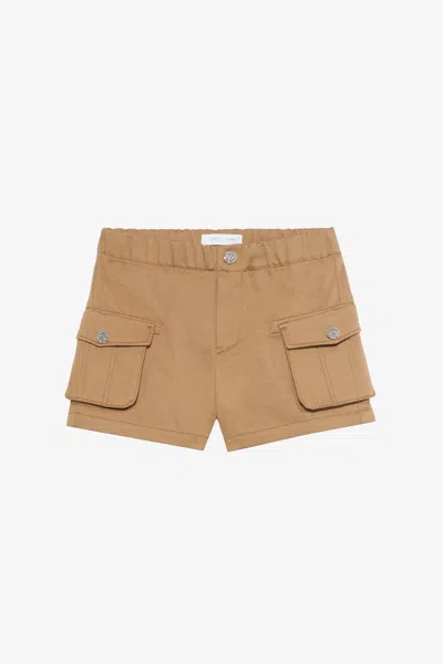 Roberto Cavalli Hazelnut Cargo Shorts With Rc Monogram In Brown