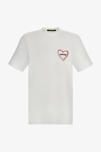 Roberto Cavalli Heart And Logo T-shirt In White