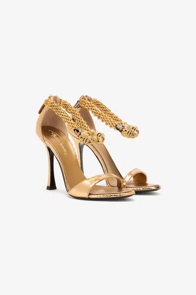 Roberto Cavalli Heel Sandals With Jewel Tigers In 001  Oro