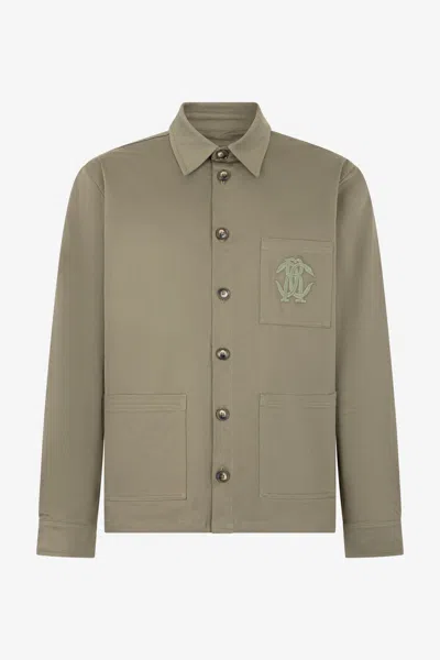 Roberto Cavalli Military Green Shirt Jacket With Monogram Rc In Gray