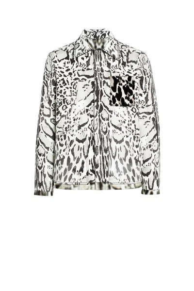 Roberto Cavalli Lynx Print Shirt Jacket In White