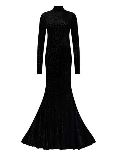 Roberto Cavalli High-collar Flared Maxi Dress In Black
