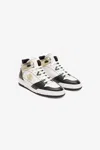 Roberto Cavalli High-top Sneakers With Laminated Insert In Black/white/platinum