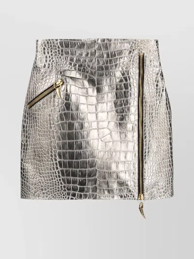 Roberto Cavalli Embossed Crocodile Effect Skirt In Silver