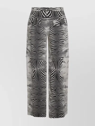 ROBERTO CAVALLI HIGH WAIST ZEBRA PATTERN WIDE LEG TROUSERS