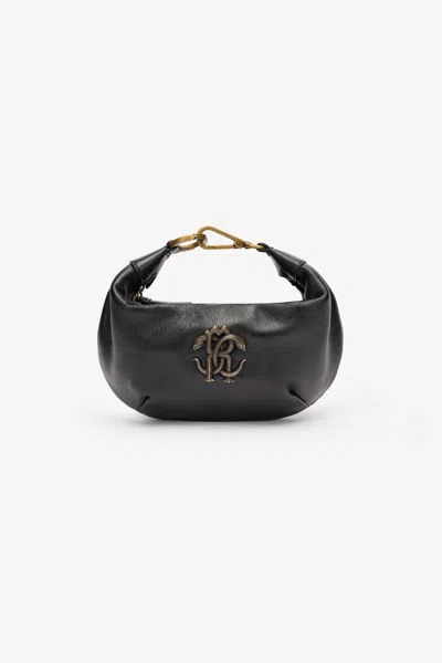 Roberto Cavalli Hobo Bag With Mirror Snake Monogram In Black