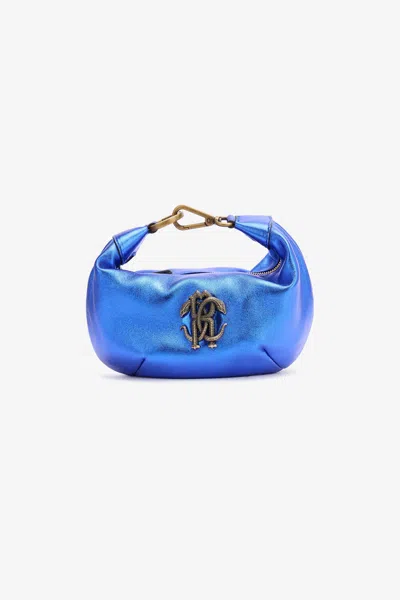 Roberto Cavalli Hobo Bag With Mirror Snake Monogram In Blue