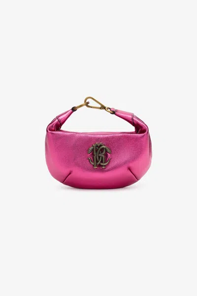Roberto Cavalli Hobo Bag With Mirror Snake Monogram In Fuxia