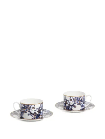 Roberto Cavalli Home Azulejos Cup And Saucer Tea (two-person Setting) In Blue