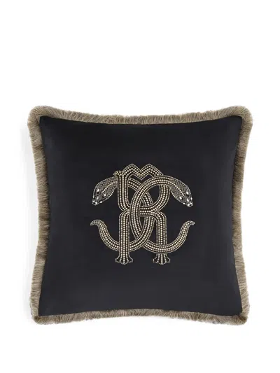 Roberto Cavalli Home Embellished Fringed Cushion In Black