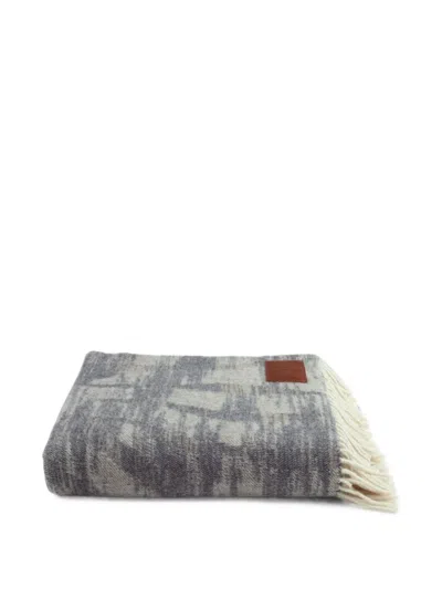 Roberto Cavalli Home Fringe-trim Wool Blanket In Gray