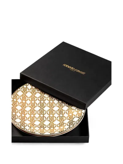 Roberto Cavalli Home Monogram-print Porcelain Plate (set Of Two) In Gold