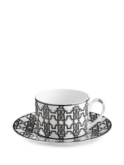 Roberto Cavalli Home Monogram-print Tea Cup Set In Silver