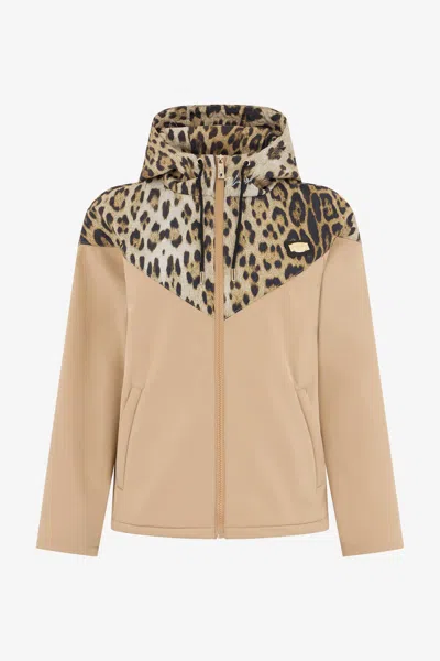 Roberto Cavalli Hooded Bomber Jacket In Leopard Print In Neutral