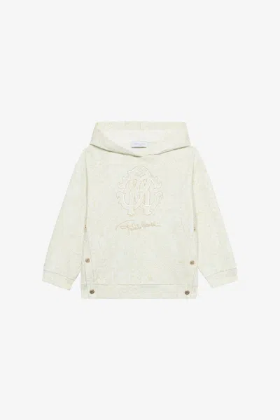 Roberto Cavalli Hooded Sweatshirt With Cheetah Print In Ivory