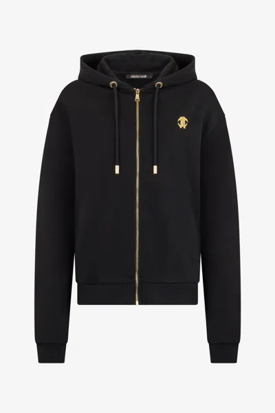 Roberto Cavalli Flaming Rose Print Sweatshirt Hoodie In Black