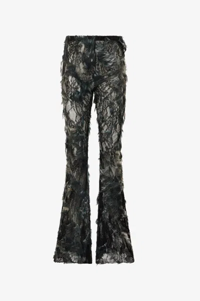 Roberto Cavalli Hose Mit Fur-print Auf Spitze Mit Destroyed-effekt In Black