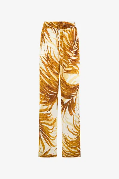 Roberto Cavalli Golden Palm Print Trousers In Yellow