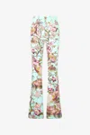Roberto Cavalli Bird-print Flared Stretch Cotton Trousers In Multi