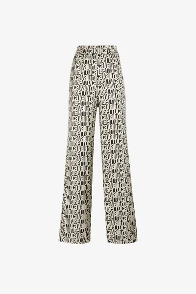 Roberto Cavalli Logo-print Silk Trousers In Black/white
