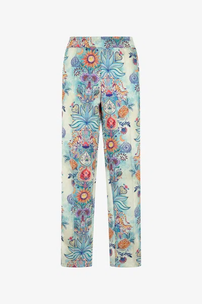 Roberto Cavalli Tropical Garden Print Trousers In Blue