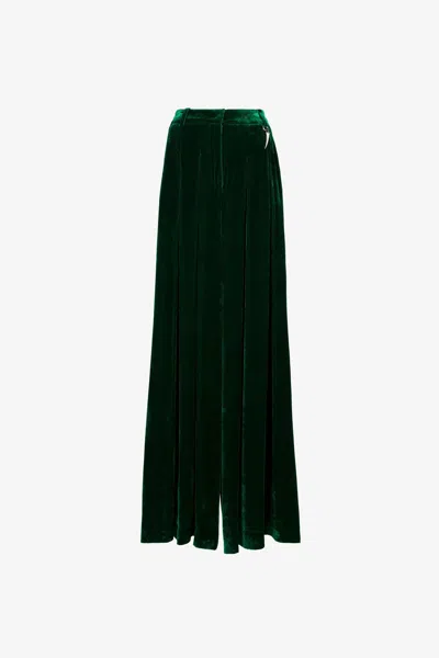 Roberto Cavalli Tiger Tooth Wide-leg Velvet Trousers In Dark Green