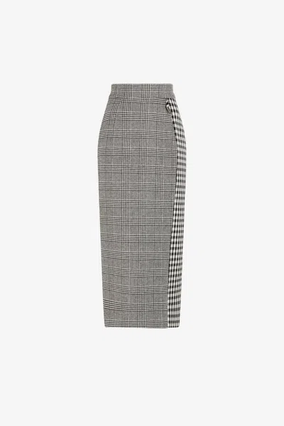 Roberto Cavalli Houndstooth And Gingham Pencil Skirt In Black/white