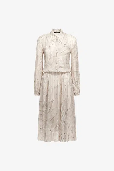 Roberto Cavalli Ice Feathers Print Shirt Dress In White