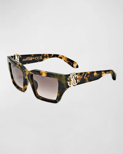 Roberto Cavalli Iconic Rc Logo Acetate Rectangle Sunglasses In Brown