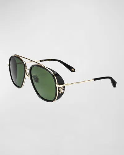 Roberto Cavalli Iconic Rc Metal & Acetate Aviator Sunglasses In Green