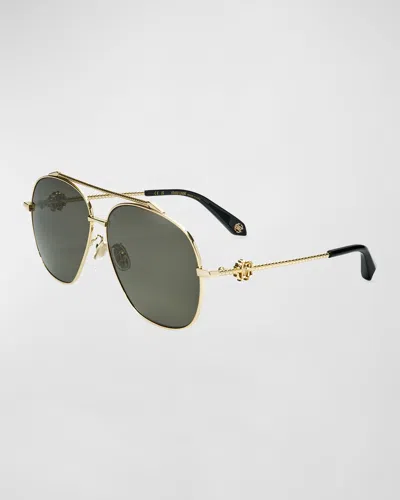 Roberto Cavalli Iconic Rc Metal & Acetate Aviator Sunglasses In Green