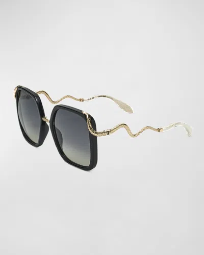 Roberto Cavalli Iconic Snake Acetate & Metal Square Sunglasses In Black