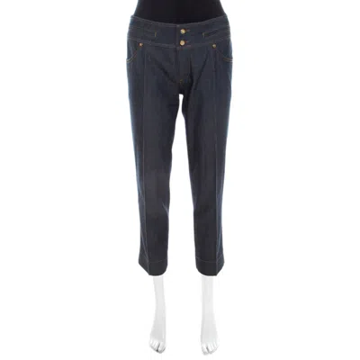 Roberto Cavalli Indigo Cotton Denim Cropped Jeans In Blue