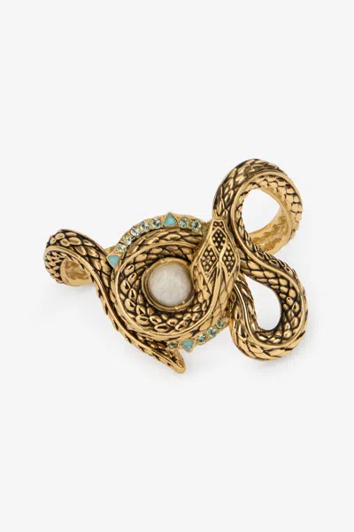 Roberto Cavalli Inlaid Brass Serpent Bracelet In Gold