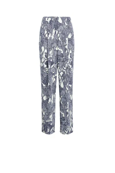 Roberto Cavalli Iris Print Straight Leg Trousers In Ivory/dark Navy