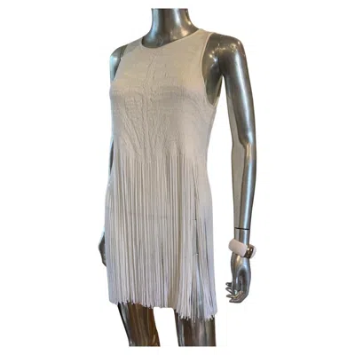 Pre-owned Roberto Cavalli Italy White Animal Jacquard Fringe Blouse/ Mini Dress Size 8