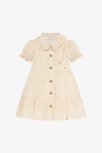 Roberto Cavalli Ivory Dress With Jaguar Skin Print And Ruffles In Neutral