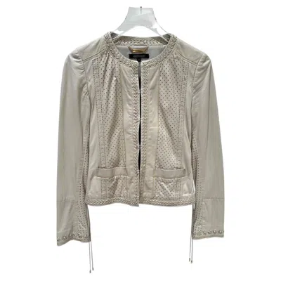 Pre-owned Roberto Cavalli Ivory Leather Cropped Jacket It 40 In White